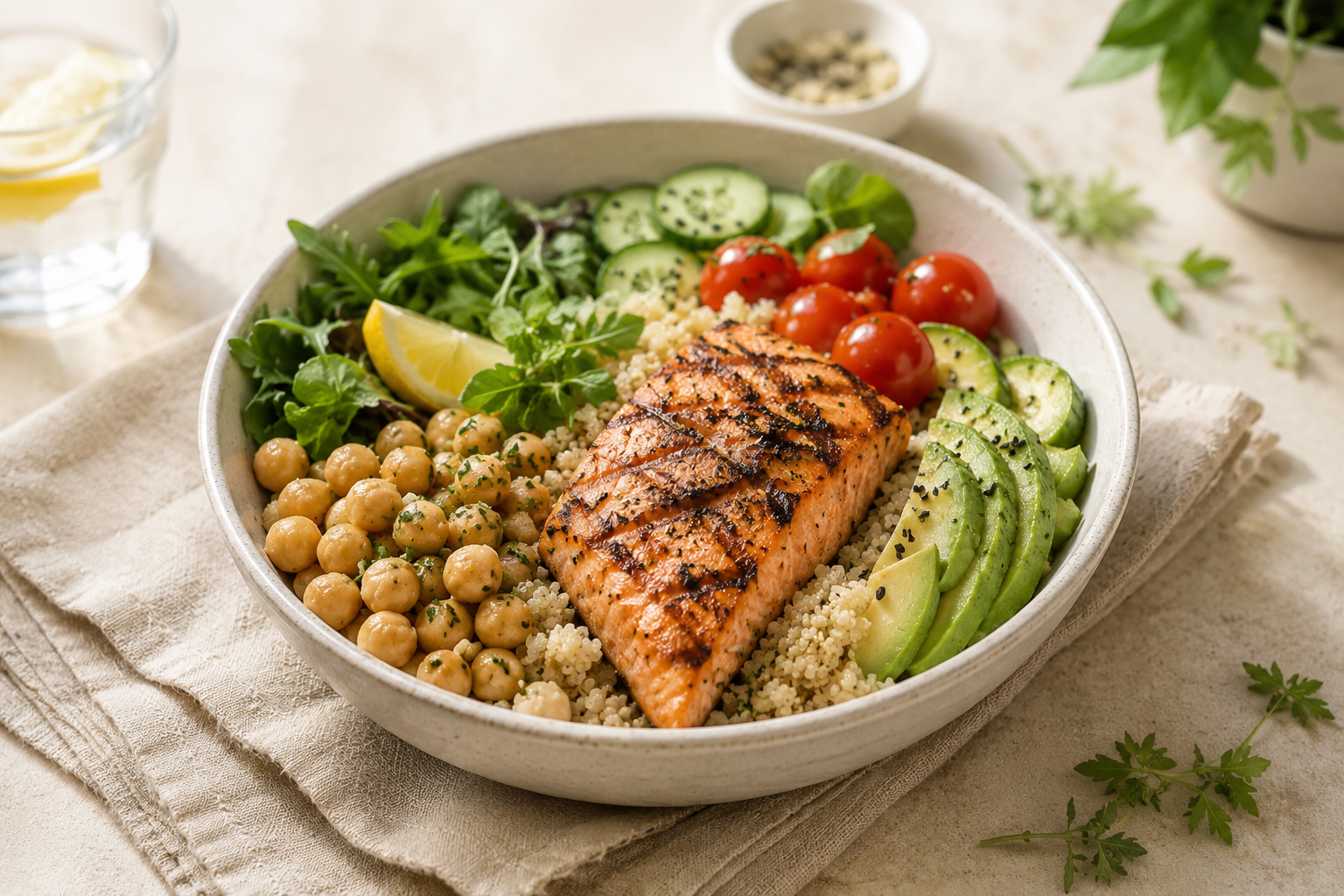 Balanced nutrition plan with healthy foods