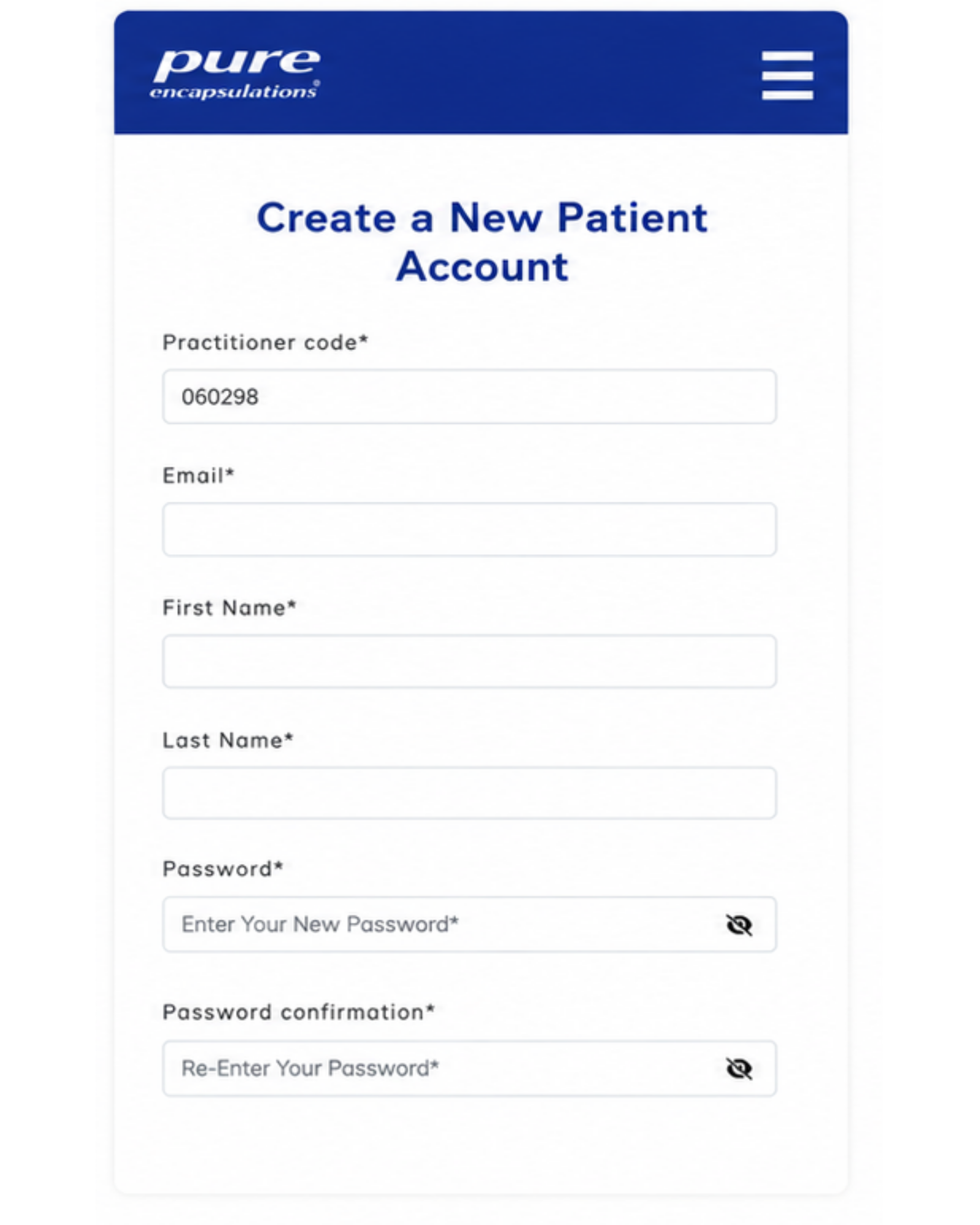 Pure Encapsulations new patient account registration