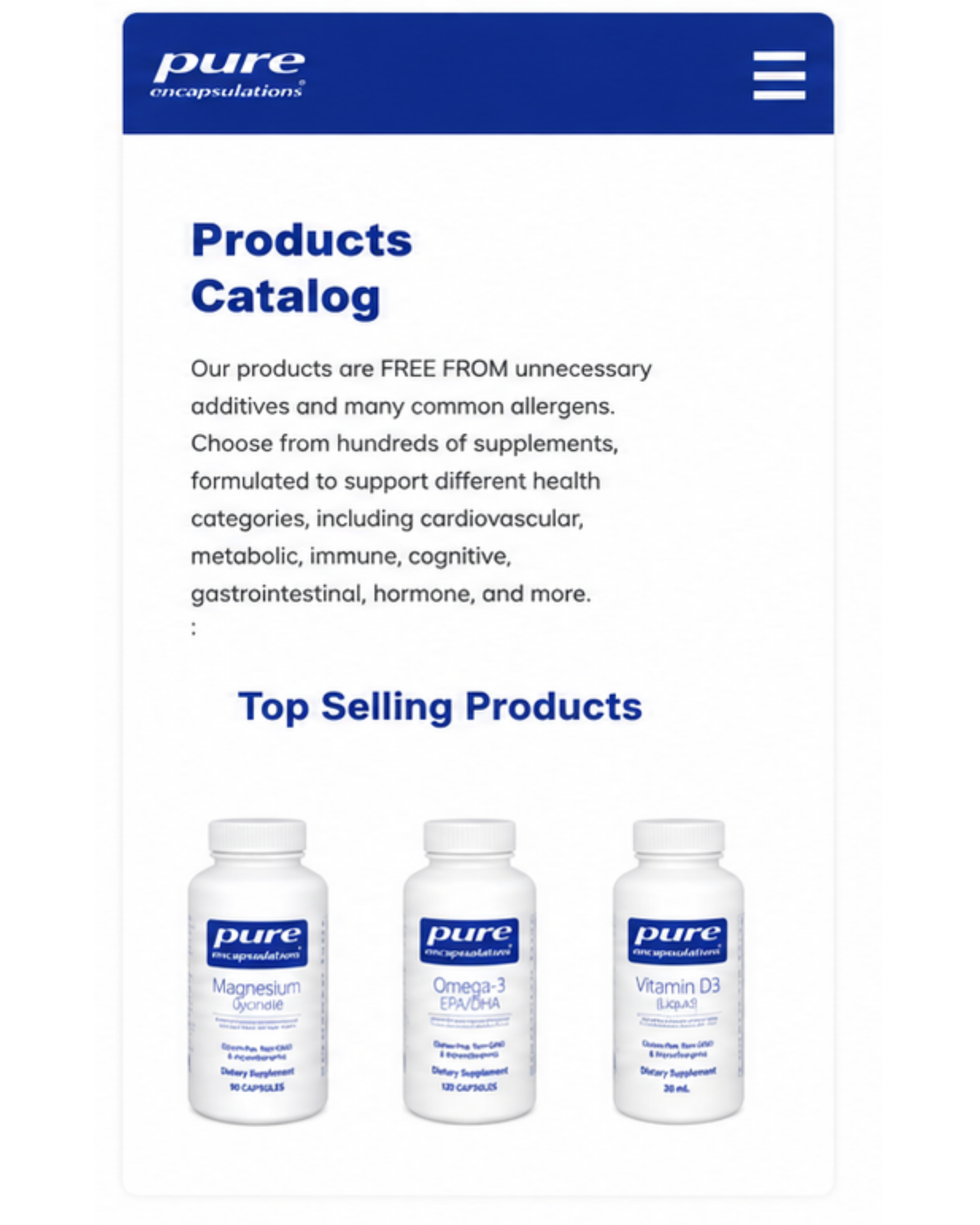 Pure Encapsulations products catalog